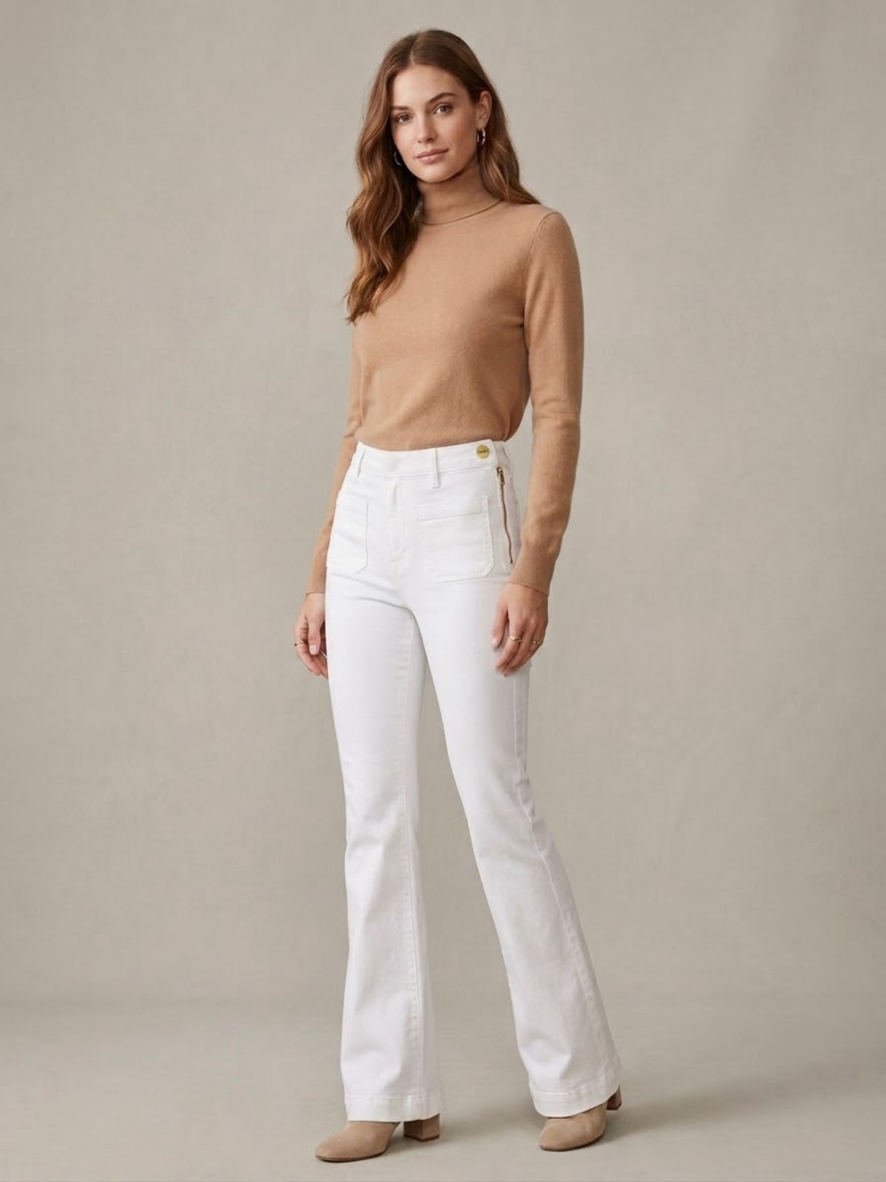 FRAME Denim Le High Flare Patch Pocket Side Zip Jeans in white size 25 stained